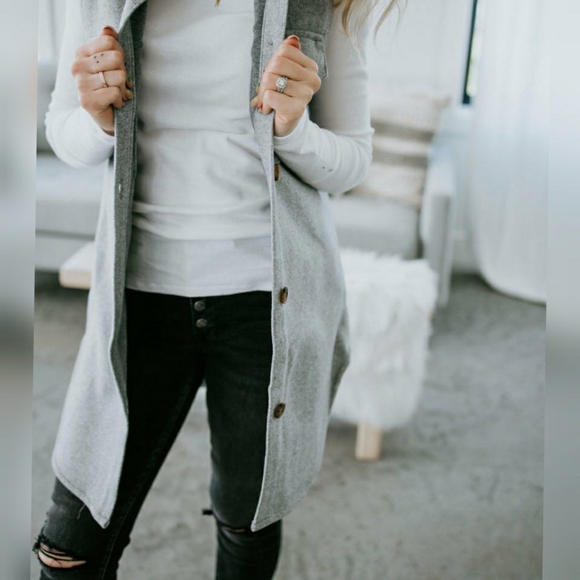 LAST ONE❗️Cozy Chic Charcoal Gray Thick Longline Oversized Coat Vest - Picture 8 of 9